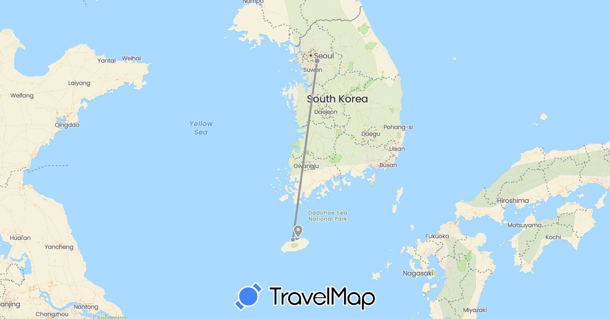 TravelMap itinerary: driving, plane in South Korea (Asia)